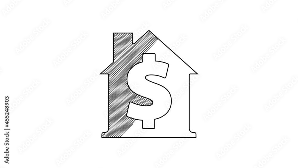 Black line House with dollar symbol icon isolated on white background. Home and money. Real estate concept. 4K Video motion graphic animation Black line House with dollar symbol icon isolated on white background. Home and money. Real estate concept. 4K Video motion graphic animation