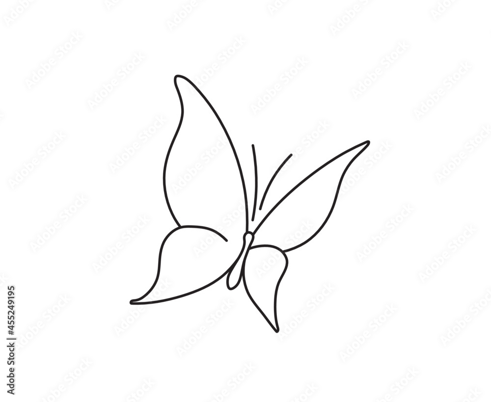 Vector isolated simple minimal tiny butterfly outline sketch. Single