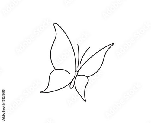 Vector isolated simple minimal tiny butterfly outline sketch. Single line contour butterfly hand drawing. 
