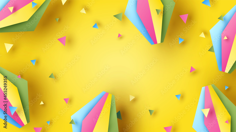 Festa Junina festival with party paper lantern and colorful confetti on yellow blank space. Festa Funina background. paper cut and craft style. vector, illustration. - obrazy, fototapety, plakaty 