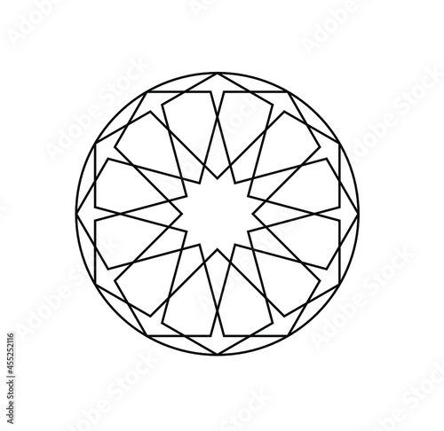 Vector isolated islamic geometrical round simple contour line pattern