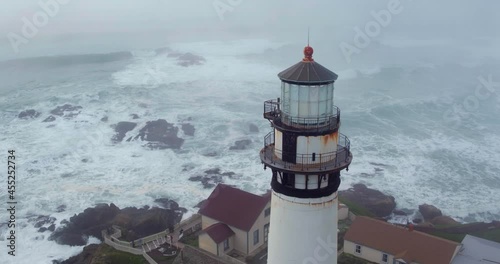 Aerial: Pigeon Point Lighthouse. Santa Cruz, California, USA photo