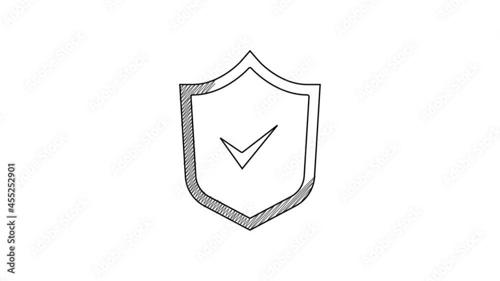 Black line Shield with check mark icon isolated on white background. Security, safety, protection, privacy concept. Tick mark approved. 4K Video motion graphic animation Black line Shield with check mark icon isolated on white background. Security, safety, protection, privacy concept. Tick mark approved. 4K Video motion graphic animation