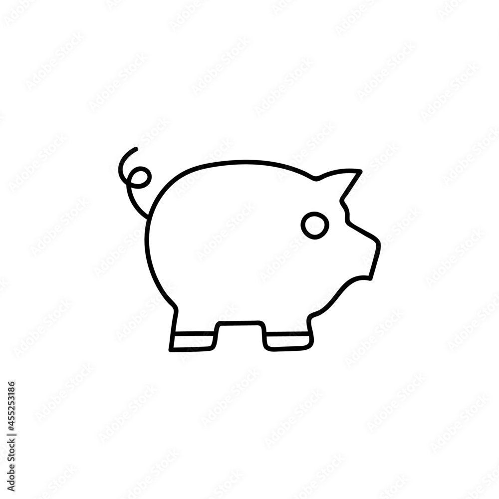 piggy bank icon in flat black line style, isolated on white background piggy bank icon in flat black line style, isolated on white background