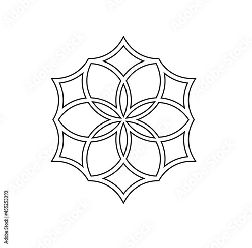 Vector isolated laser cutting contour line geometric element. Islamic geometry girih flower decorative element 