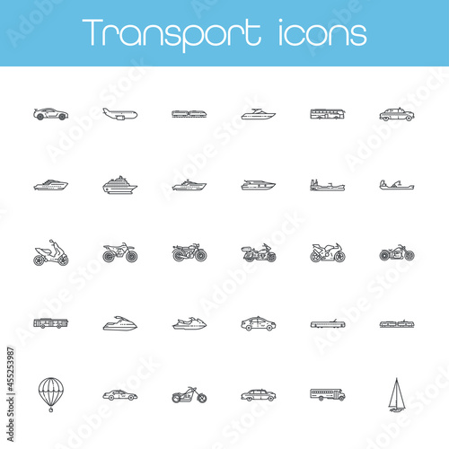 Set of vehicle line style icons isolated on transparent background