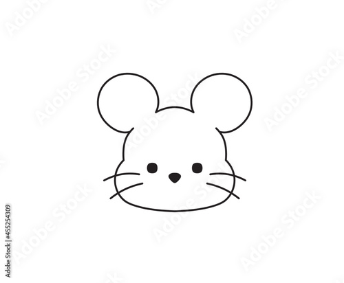 Vector isolated cute cartoon tiny mouse head. Contour colorless  simple mouse rat muzzle drawing.