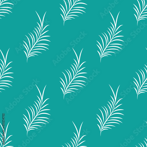 White tropical leaves on a green background. Exotic tropical botanic seamless pattern. Illustration