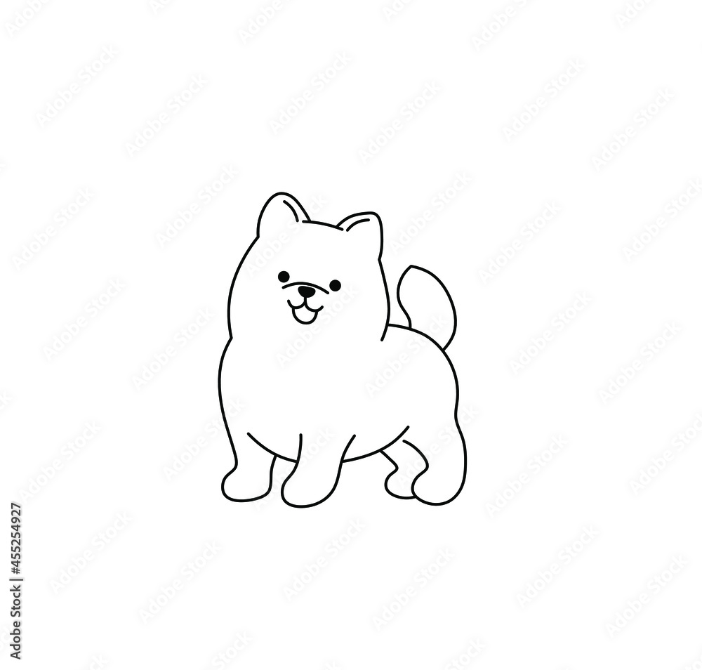 Vector isolated cute cartoon spitz puppy dog line drawing. - obrazy, fototapety, plakaty 