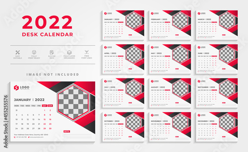 Creative Modern Red 2022 Desk Calendar Design Template