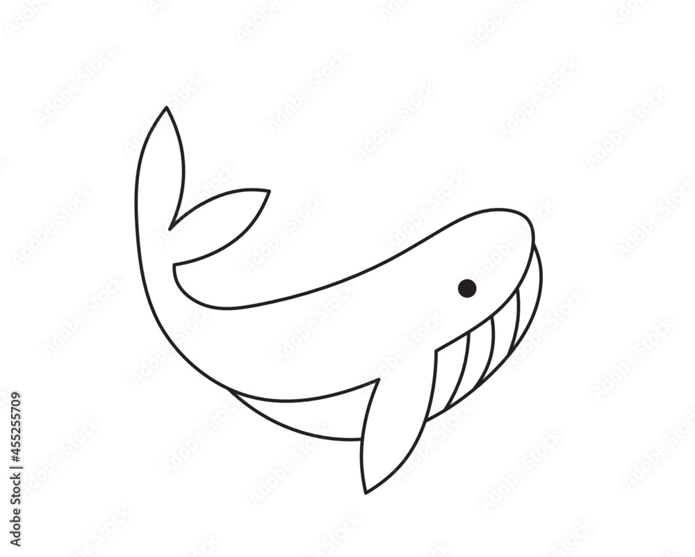 Vector isolated cute cartoon small whale doodle drawing. Colorless black and white contour whale simple one line contour drawing. Stock Vector | Adobe Stock Vector isolated cute cartoon small whale doodle drawing. Colorless black and white contour whale simple one line contour drawing. Stock Vector | Adobe Stock