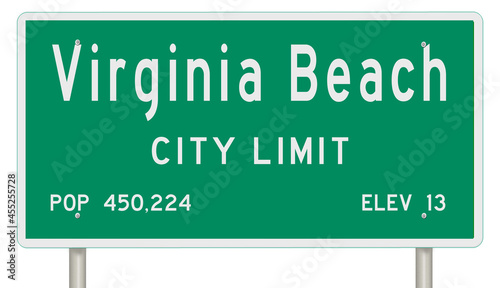 Rendering of a green Virginia highway sign with city information