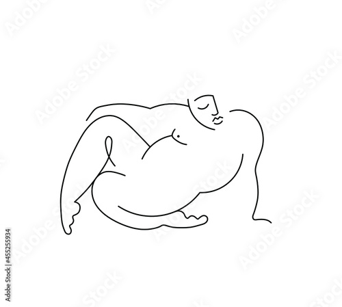 Vector isolated abstract body line art drawing. Black line abstract people doodle drawing.