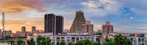 Canvas Print Panorama view of the Golden Hour sunset over the community parks and residential