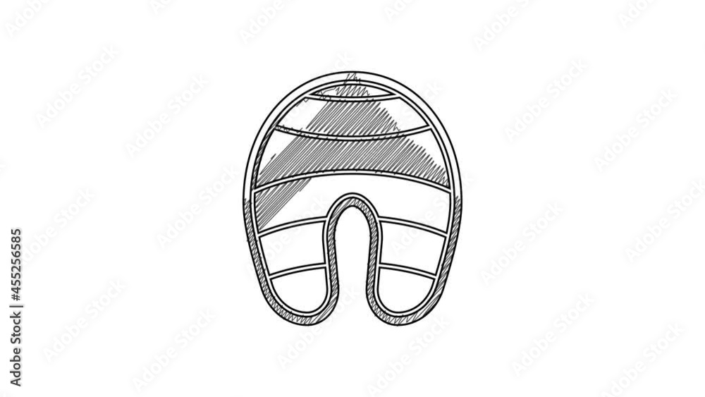 Black line Fish steak icon isolated on white background. 4K Video motion graphic animation Black line Fish steak icon isolated on white background. 4K Video motion graphic animation