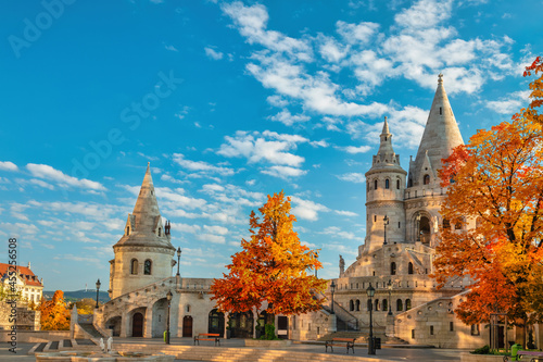 Budapest Hungary  city skyline at Fisherman s Bastion with autumn foliage season
