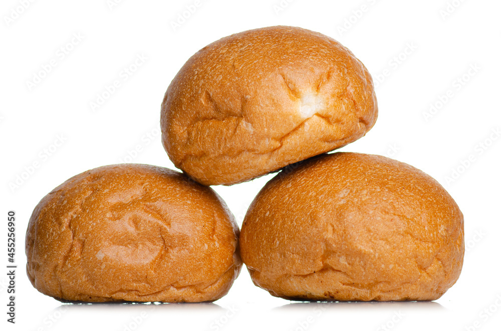 Fresh round buns on white background isolation