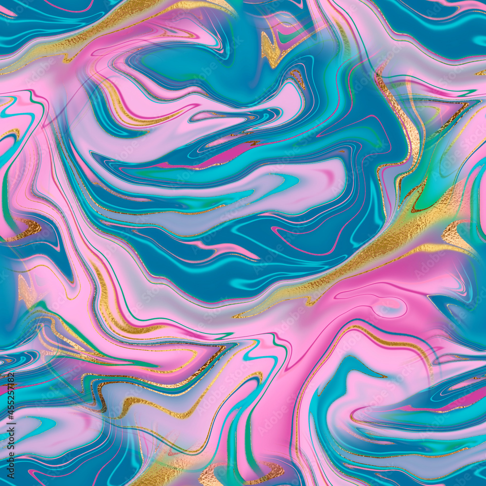 Seamless pattern with liquid and fluid marble texture, colourful acrylic, ink paint, mix colors. With shiny gold lines, golden marble veins. Abstract illustration Seamless pattern with liquid and fluid marble texture, colourful acrylic, ink paint, mix colors. With shiny gold lines, golden marble veins. Abstract illustration
