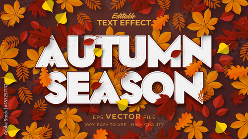 Editable text style effect - autumn text with maple leaves illustration