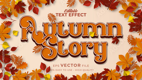 Editable text style effect - autumn text with maple leaves illustration