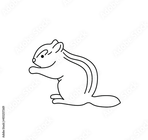 Vector isolated cute cartoon chipmunk contour line drawing colorless black and white.