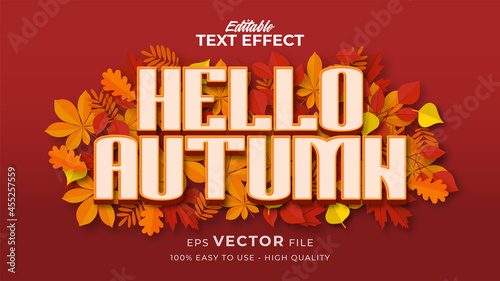 Editable text style effect - autumn text with maple leaves illustration