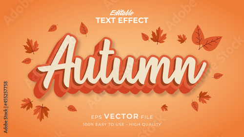 Editable text style effect - autumn text with maple leaves illustration