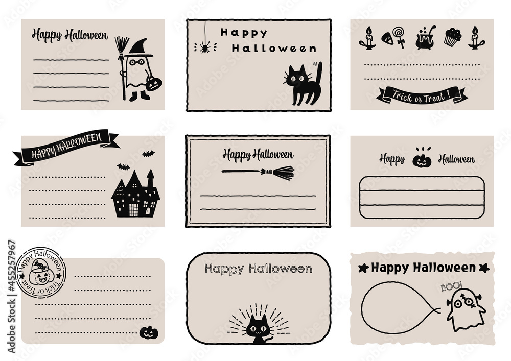 ハロウィンのメッセージカード ハロウィンのラベルデザイン シンプルな手描きのイラスト Stock Vector Adobe Stock