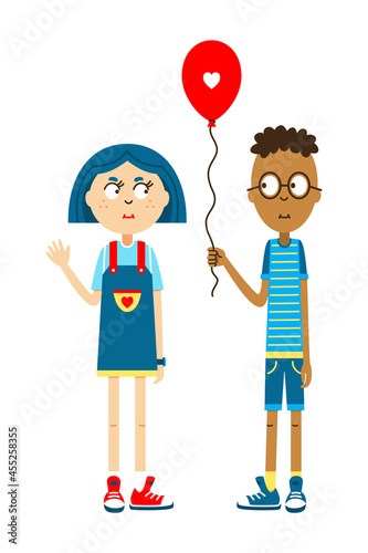 Boy and girl. Funny stylized teenagers. Cute vector illustration isolated on white background.