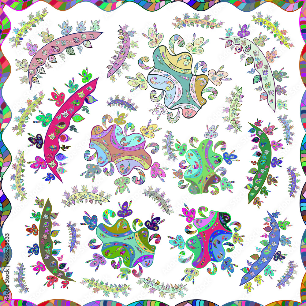 Obraz premium Seamless pattern with interesting doodles on colorfil background. Raster illustration.