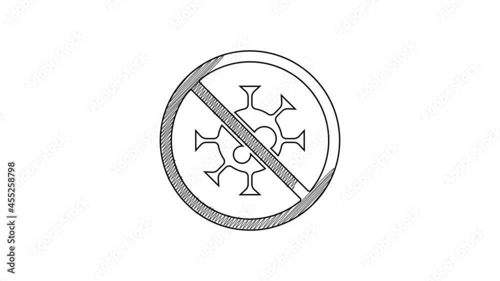 Black line Stop virus icon isolated on white background. Corona virus 2019-nCoV. Bacteria and germs, cell cancer, microbe, fungi. 4K Video motion graphic animation Black line Stop virus icon isolated on white background. Corona virus 2019-nCoV. Bacteria and germs, cell cancer, microbe, fungi. 4K Video motion graphic animation
