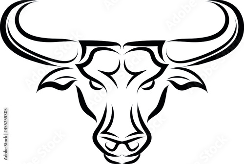 Buffalo head tattoo tribal simple vector isolated on white background. Wild buffalo with horns. Bull logo for a club or sports team.