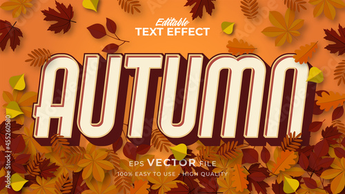 Editable text style effect - autumn text with maple leaves illustration
