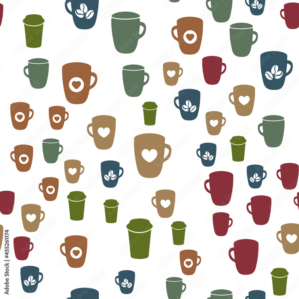 Coffee seamless vector pattern for Cup mug, restaurant or cafe menu design. 
