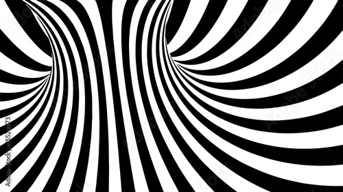 Abstract optical illusion tunnel. Black and white lines with distortion effect. Vector geometric stripes pattern.