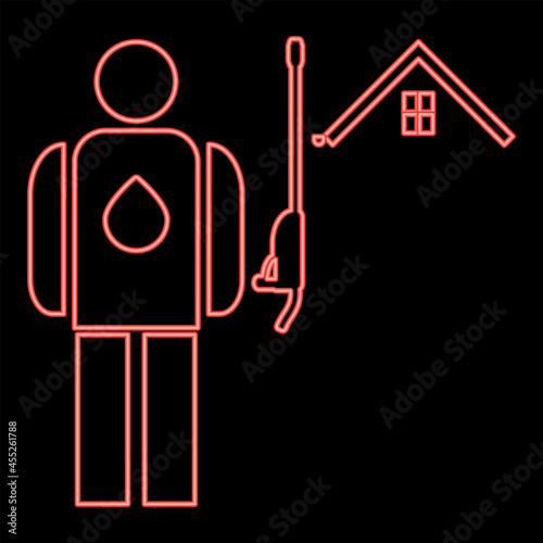 Neon power washing and gutter cleaning red color vector illustration flat style image photo