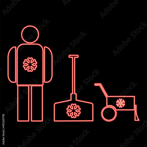 Neon snow removal red color vector illustration flat style image