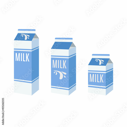 Set of milk container icons. Cartons different sizes for breakfast isolated flat vector illustration.