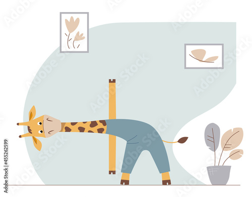 Photography Cute cartoon animal makes yoga asana ay home