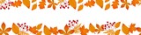 Autumn horizontal pattern with leaves. Fall wrapping. Horizontal background with autumn leaves and rowan.