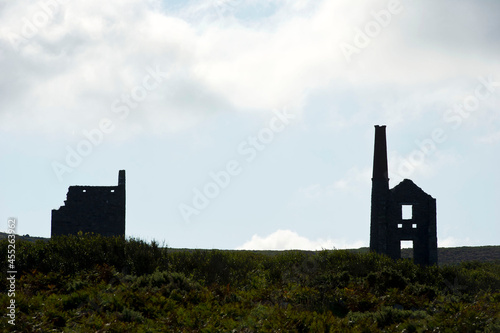 Old mine buildings near Bosigran Cliff, Cornwall, England photo