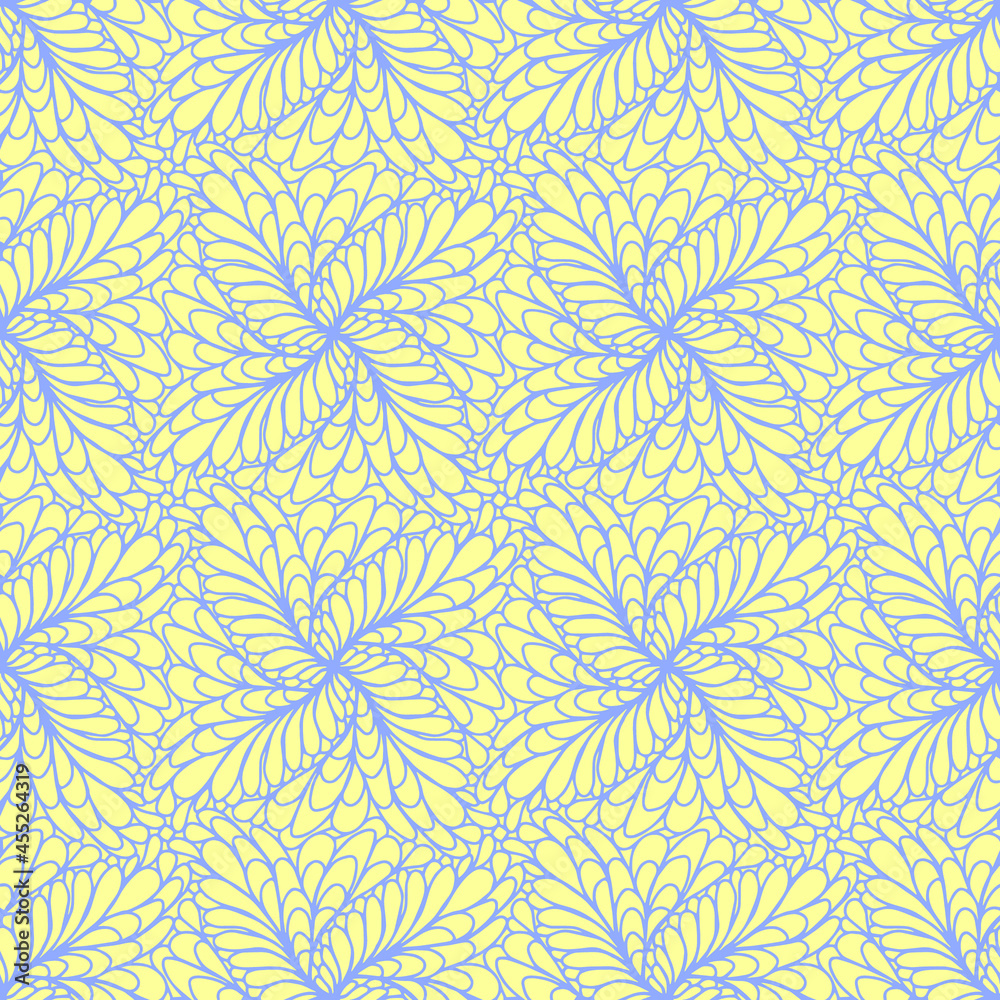 seamless pattern drawn with folk style flowers with light blue color on a yellow background, vector pattern seamless pattern drawn with folk style flowers with light blue color on a yellow background, vector pattern