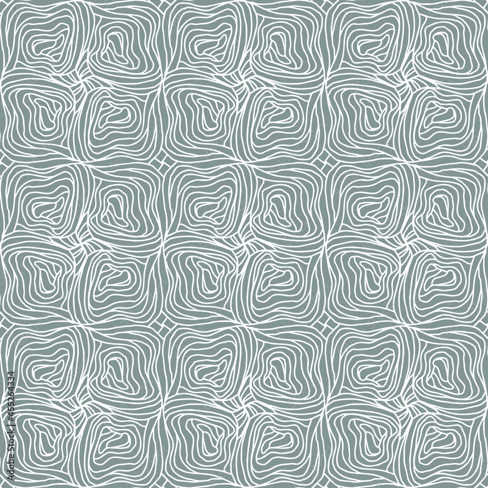 Fototapeta premium simple seamless pattern with flowers and wavy lines of dark and light gray colors, vector