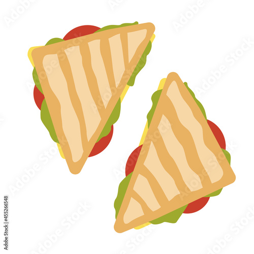 Two triangular sandwiches vector illustration. Two halves of a sandwich.