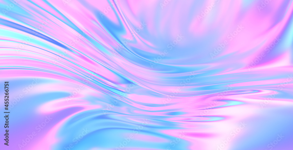 Cloth fabric gradient waves abstract background. Iridescent chrome wavy surface. Liquid surface, ripples, reflections. 3d render illustration.