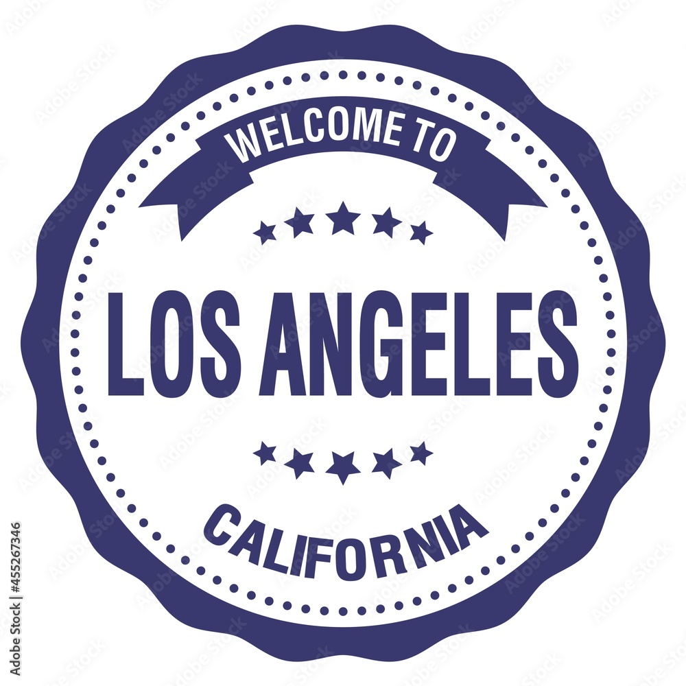 WELCOME TO LOS ANGELES - CALIFORNIA, words written on blue stamp