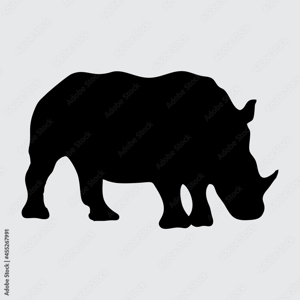 Rhino Silhouette, Rhino Isolated On White Background Rhino Silhouette, Rhino Isolated On White Background