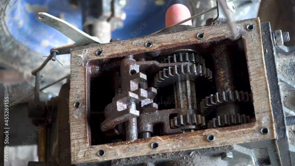 repair of a tractor transmission,jammed the gearbox on the tractor, the