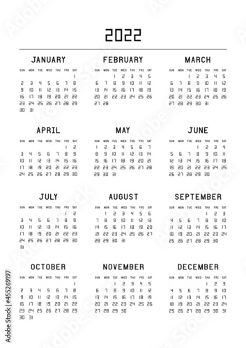 Calendar for 2022 year