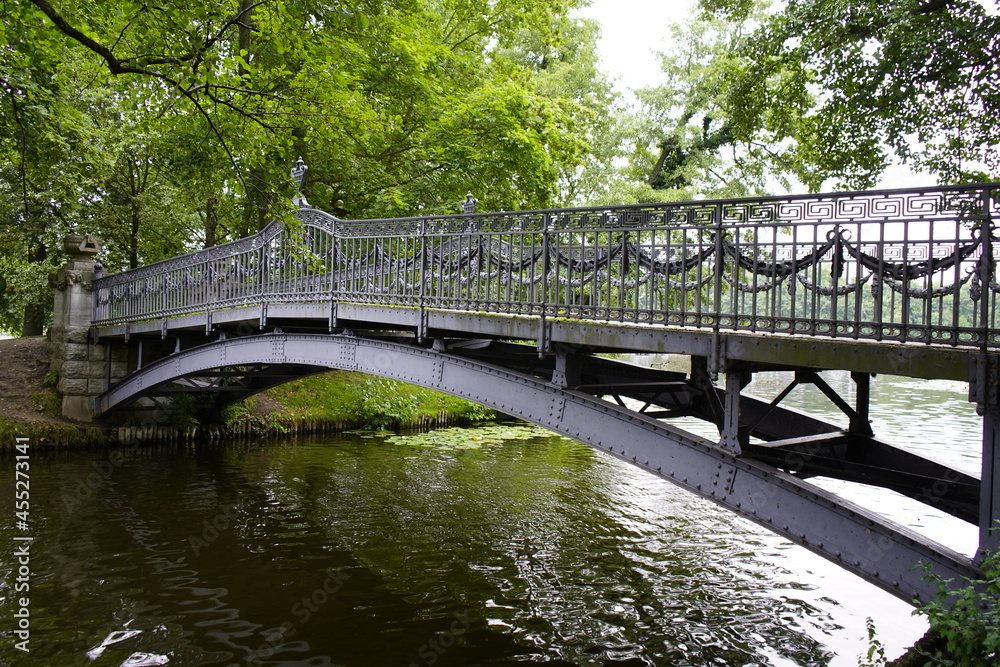 Bridge from Schlossinsel Mirow to Liebesinsel in Mirower See, Mirow, Mecklenburg-Western Pomerania, Germany